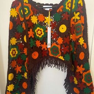 House of Harlow 1960 Floral Crochet Poncho